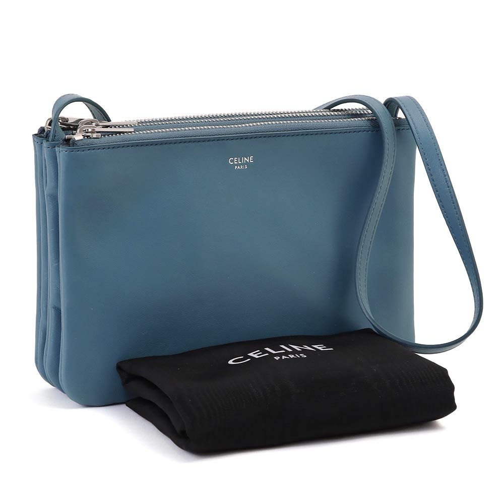 Céline Trio Blue Leather Bag with Silver Hardware